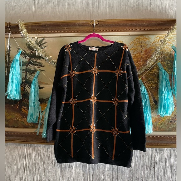 💛Nonpareil Beaded Sweater with Embroidery. Size M. - Picture 1 of 4